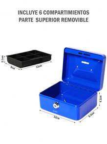 Small Cash Box With Lock And Coin Piggy Slot - 藍色 - 查看 7