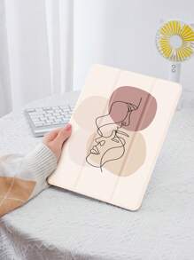 Line Woman Pattern Case Compatible With IPad With Pen Holder,Supports Automatic Sleep/Wake Lid - Multicolor - View 4