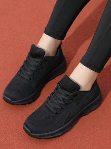 New Arrival Lightweight Breathable Soft-sole Running Shoes For Women, All-black, Suitable For Work, Jogging, Round-toe Sneakers For Traveling - Black - View 3