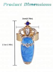 Conjunto De 12 Anillos Para Uñas Para Mujeres Con Diseño Exquisito Para Arte De Uñas, Decoraciones De Moda Con Anillos De Cristal Con Forma De Lazo Y Corona, Accesorios De Encanto Colgantes Y Vintage En Plata Y Oro Para Uñas Puntiagudas De Los Dedos - Dorado - Ver 5