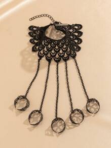 1 件復古時尚哥特式和朋克風格鏤空鱗片和蕾絲無指手鍊波西米亞女士節日派對珠寶 - 黑色 - 查看 4