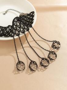 1 件復古時尚哥特式和朋克風格鏤空鱗片和蕾絲無指手鍊波西米亞女士節日派對珠寶 - 黑色 - 查看 3