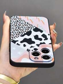 1件豹紋拼圖邊緣矽膠防震手機殼,適用於蘋果和三星手機 - 彩色 - 查看 3