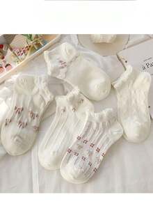 3pz de calcetines para niña con diseño de moñitos y holanes - Multicolor - Ver 4