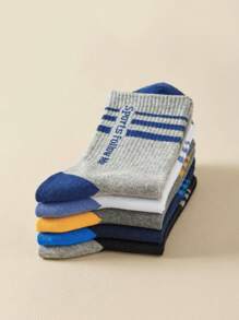 5双男士字母图案中筒袜，适合日常穿着，万圣节 - 彩色 - 查看 2