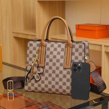 1pc Color Block Plaid Printed Fashionable Shoulder Bag With Floral Decoration, Suitable For Commuting - Multicolor - View 10