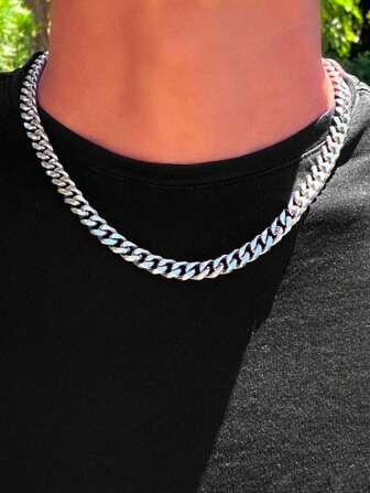 Men's Simple Link Chain Necklace, Stylish Stainless Steel Necklace As A Gift For Him