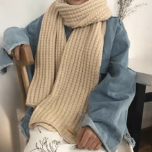1 件女式純色厚針織羊毛圍巾,適合秋冬日常使用 - 米色 - 查看 3