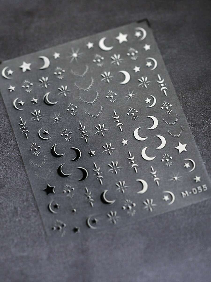 1 張 5d 星星水鑽美甲貼紙粘性美甲貼花美甲 - 銀色 - 查看 1