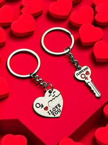POLASUP Set de 2 llaveros de pareja para el Día de San Valentín, llaveros con corazón creativo con las palabras "Te amo" hechos de metal, color rojo, para propuestas, bodas, al por mayor, adecuados para enviar a parejas y declararse a tu pareja significativa. Mochila de San Valentín para la escuela, accesorios para el coche, ideas de regalo de Navidad góticas y Y2K, accesorios para bolsos, cordones con portaidentificaciones, accesorios para el coche, dijes para bolsos - Plateado - Ver 2