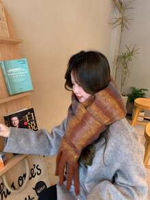 1 件條紋亞克力圍巾,復古漸變色流蘇裝飾,適合學生和情侶 - 咖啡棕 - 查看 4