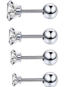 4pcs Crystal & Set Stainless Steel 4 Prongs Ear Studs And Titanium Steel Screw Back Ear Bone Studs