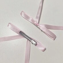 2pcs/set Ribbon Bow Hair Clip With Streamers, Sweet Girls' Hair Accessory For Ponytail & Alligator Clips - Baby Pink - View 3