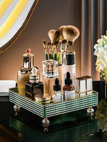 1入組PET化妝盤現代多功能金屬飾邊家用化妝品收納盤 - 綠色 - 查看 2