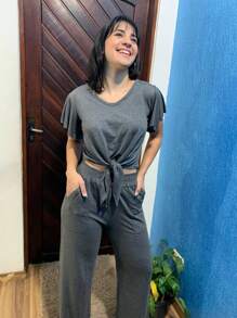 Women Two-piece Outfits - 深灰色 - 查看 1