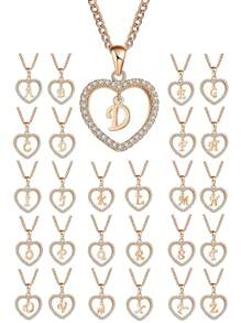 1 pieza Collar con colgante de corazón y letra de moda para mujeres, collar con dije con contorno de corazón y letras del alfabeto del A al Z, personalizable con nombre o aniversario, versátil para uso diario