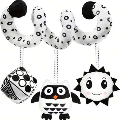 1pc Baby Spiral Hanging Stroller And Car Seat Toys, Black And White High Contrast Sensory Toy Newborn Plush Activity Toddler Toys For Baby Carrier Gifts, Christmas Stocking Fillers