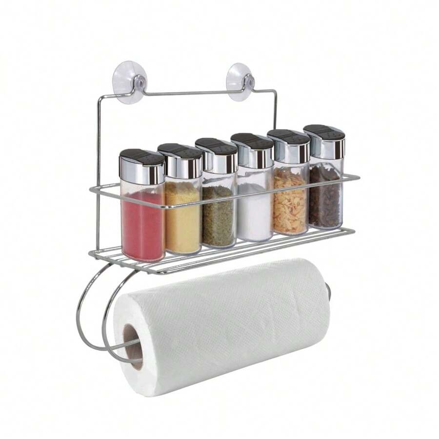Suporte Porta Condimentos e Rolo Papel - Cromado Com Ventosa - Tamanho Único - Visão 1