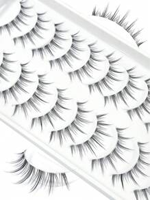 Asiteo 10 Pairs Cartoon Style False Eyelashes, Delicate Band Design, Transparent & Soft - Black - View 2