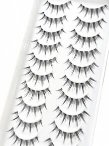 Asiteo 10 Pairs Cartoon Style False Eyelashes, Delicate Band Design, Transparent & Soft - Black - View 3