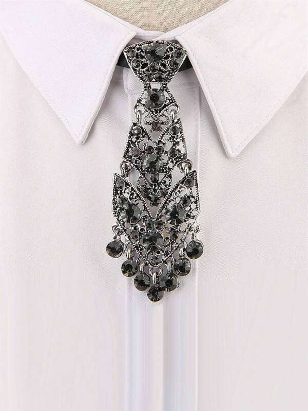 1 Peça Gravata Fina Masculina com Decoração de Pedras de Strass Metálicas, Moda e Ajustável, Adequada para Uso como Anfitrião de Casamento, Gravata Fina Unissex com Pedras de Strass e Metal, Para Festa/Casamento