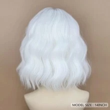 White Synthetic Short Wavy Women Wig Fluffy Cosplay Lolita Heat Resistant Hair Wig - White - View 6
