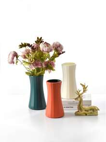 1pc Shatterproof Plastic Flower Vase, Faux Ceramic Vase For Home Decor Floral Arrangement - White - View 5