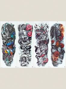 Tiebeauty 4充分手臂臨時紋身貼貼紙,可拆卸充分手臂圖騰水轉移老虎玫瑰龍圖案 - 彩色 - 查看 8
