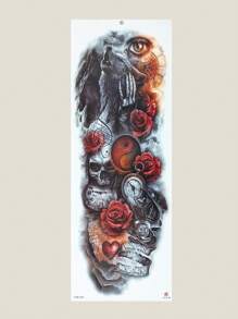 Tiebeauty 4充分手臂臨時紋身貼貼紙,可拆卸充分手臂圖騰水轉移老虎玫瑰龍圖案 - 彩色 - 查看 3