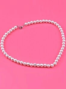 1入組短玻璃珍珠項鍊在優雅淺褐色適合女士,多種可用顏色 - 米色 - 查看 10