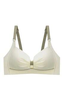 女士米色舒适聚拢文胸，无痕、无钢圈、不下垂、薄款、侧边、C 罩杯