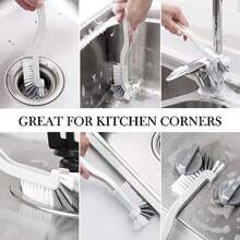 3件装清洁刷小号刷子适用于清洁水槽刷子带手柄浴室厨房边角灌浆清洁刷适用于家用窗户轨道清洁刷 - 白色 - 查看 3