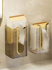 1個浴室衛生紙盒架,掛牆式紙巾盒,金色框架防水紙巾盒,透明優雅設計,無需鑽孔易於安裝 - 金色 - 查看 1