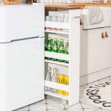 Niche Shelf With Wheels, 4 Levels Shelf Trolley With Handle, Kitchen Cabinet Bathroom Shelf Rolling Shelf For Kitchen Bathroom, Laundry