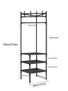 1入組鐵製三層全能收納架,易於拼裝,防塵外套、帽子和鞋子架,節省空間的門廊、家庭、宿舍角落組織架 - 黑色 - 查看 2
