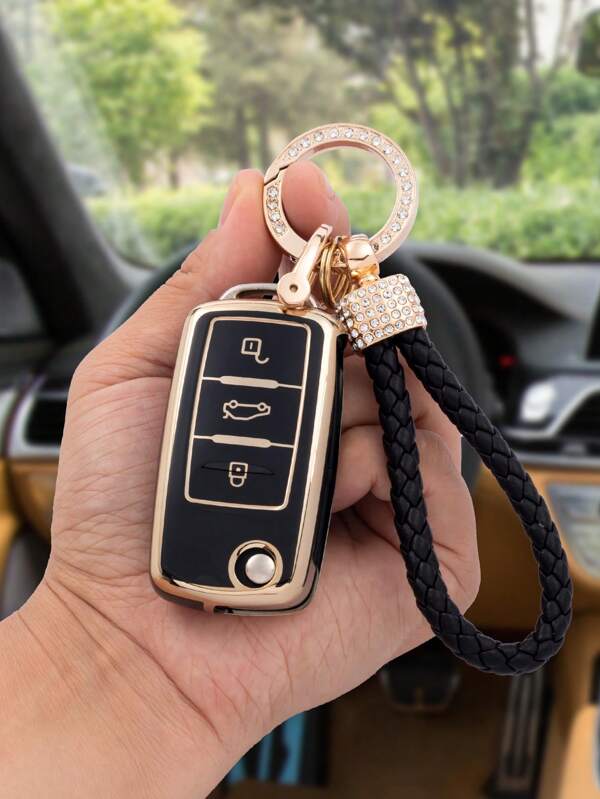 3pcs/set Tpu Soft Key Case + Anti-drilling Key Chain With Screws And Screwdriver For Volkswagen Folding Three-key Car Key