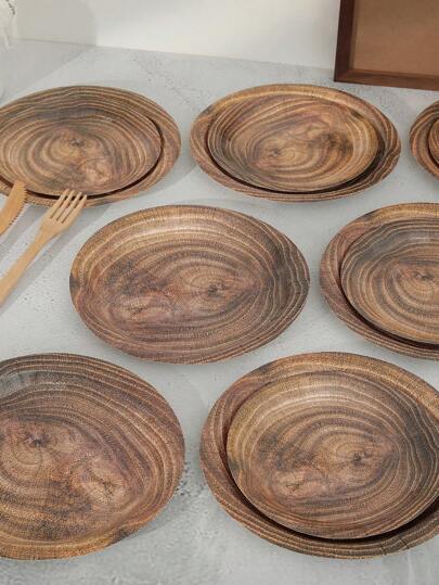 1 套/10 个复古仿木纹一次性纸盘，7 英寸/9 英寸，适用于生日派对、节日、聚会装饰和居家日常使用