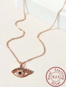 1 件豪華 925 純銀眼睛形狀吊墜項鍊,飾有方晶鋯石。適合女士日常穿著及節日禮品