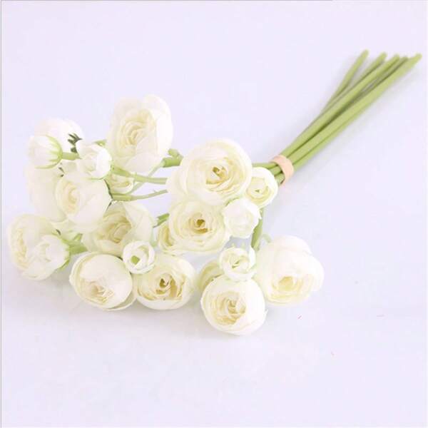 12Pcs 39cm/15.35in Ranunculus Artificial Flower, Faux Silk Mini