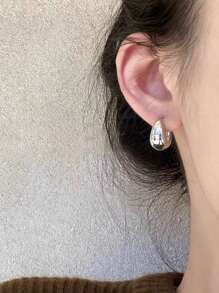 1pair Fashionable Minimalist Style Cold-tone Earrings For Women's Daily Wear - Silver - View 5