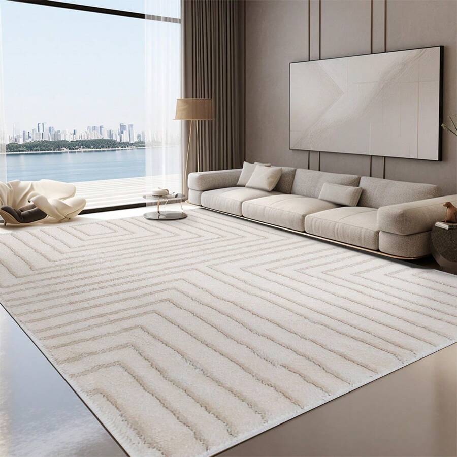 1片抽象線條圖案現代極簡北歐風格時尚客廳地毯沙發茶幾地毯 - 駝色 - 查看 1