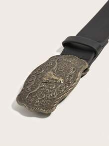 1pc Women's Western Cowgirl Antique Gold Buckle Printed Belt Suitable For Daily Wear Boho,School Summer, School Fall, Autumn, Halloween - Black - View 4