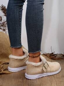 New Style Women'S Short Boots, Winter 2023, Big Size, Warm Snow Boots, Casual Solid Color, Slip-On Buckle, Low-Cut Suede, Slip-Resistant, Wear-Resistant And Lightweight