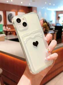 1 Pieza Funda De Teléfono Transparente Con Ranura Para Tarjeta Con Forma De Corazón Compatible Con Apple Iphone - Multicolor - Ver 3