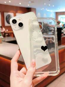 1 Pieza Funda De Teléfono Transparente Con Ranura Para Tarjeta Con Forma De Corazón Compatible Con Apple Iphone - Multicolor - Ver 4