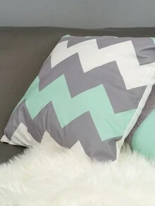 1pc Nordic Style Stripe Print Cushion Cover For Sofa Home Decor - Green - View 2