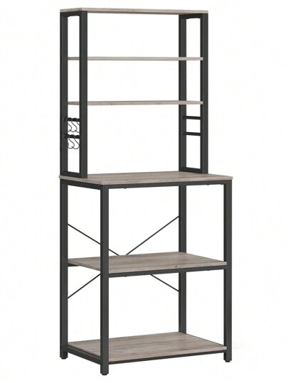 VASAGLE Küchenregal, Standregal für Küche, Mikrowellen-Regal, stehend, 6 Regalebenen und 6 Haken, für Mikrowelle, Stahlrahmen, Industrie-Design, 40 x 60 x 167 cm, vintagebraun-schwarz KKS024B01