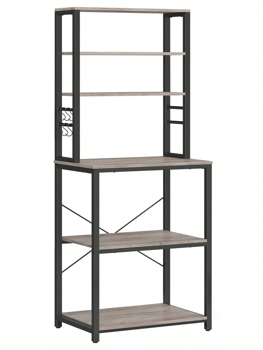 VASAGLE Küchenregal, Standregal für Küche, Mikrowellen-Regal, stehend, 6 Regalebenen und 6 Haken, für Mikrowelle, Stahlrahmen, Industrie-Design, 40 x 60 x 167 cm, vintagebraun-schwarz KKS024B01 - Grau - Übersicht 1