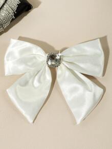 1pc Ladies' Relaxed White Ribbon Hair Clip With Rhinestones Border & Imitation Gems, Suitable For Dating And Daily Wear - White - View 1