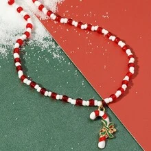 Christmas Candy Cane Pendant Necklace - Colorful - View 4